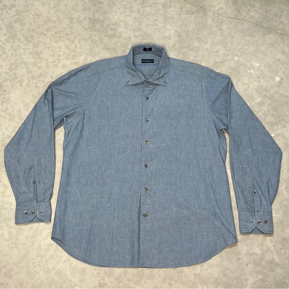 Peter Millar Shirt XL Mens 100% Cotton Light Blue Long Sleeve Button Down
